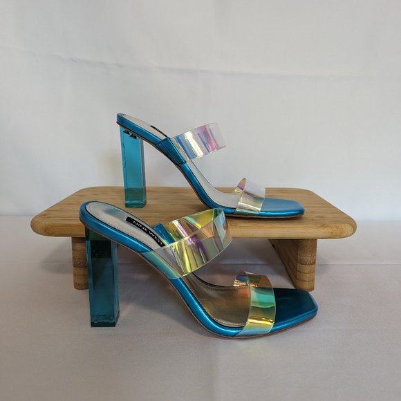 Nine West Zabbi Slide Sandals - Blue Iridescent - Picture 3 of 7
